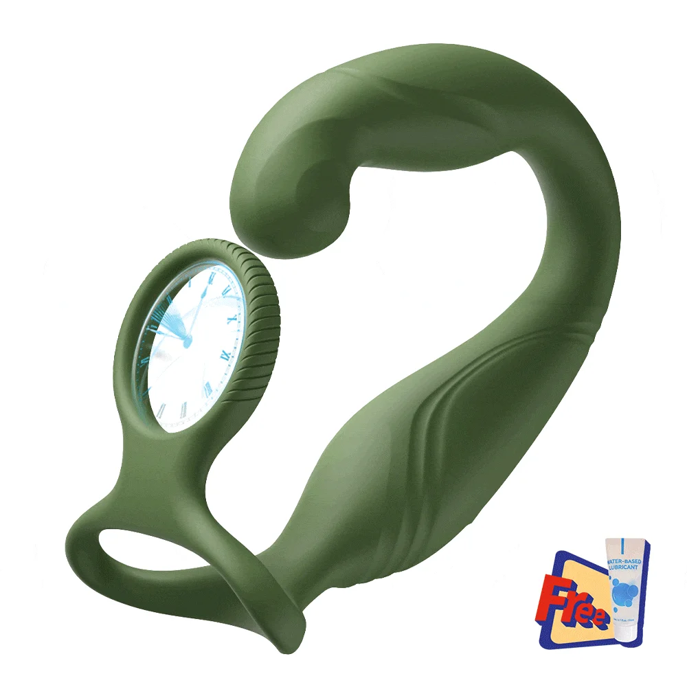 Logan vibrating swing prostate massager with dual cock rings, made from body-safe silicone and designed for hands-free internal and external stimulation.