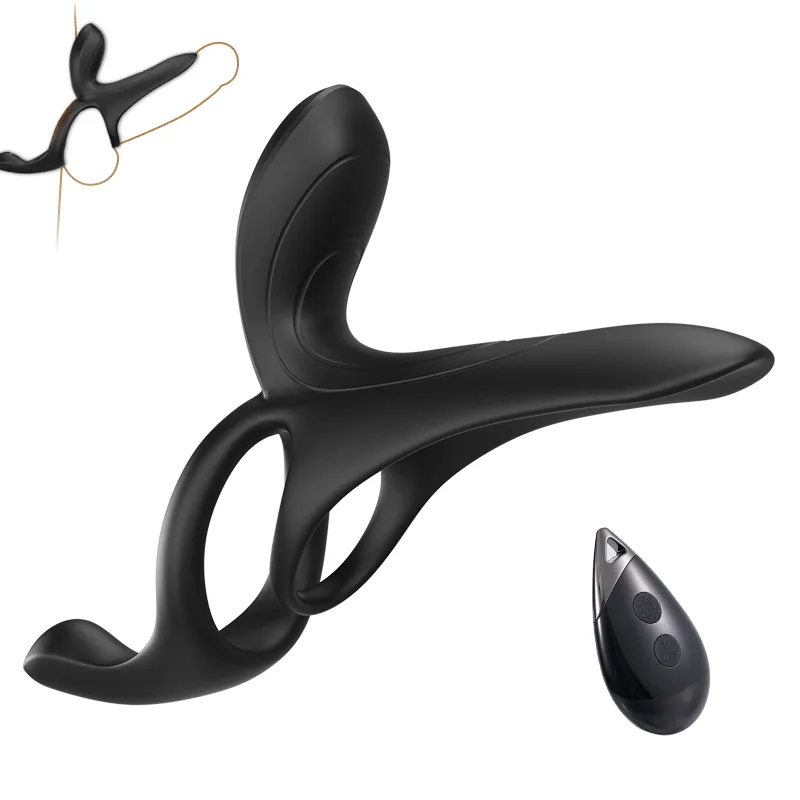 Sonic vibrating penis ring with ergonomic silicone design, featuring a perineum stimulation arm and wireless remote control.